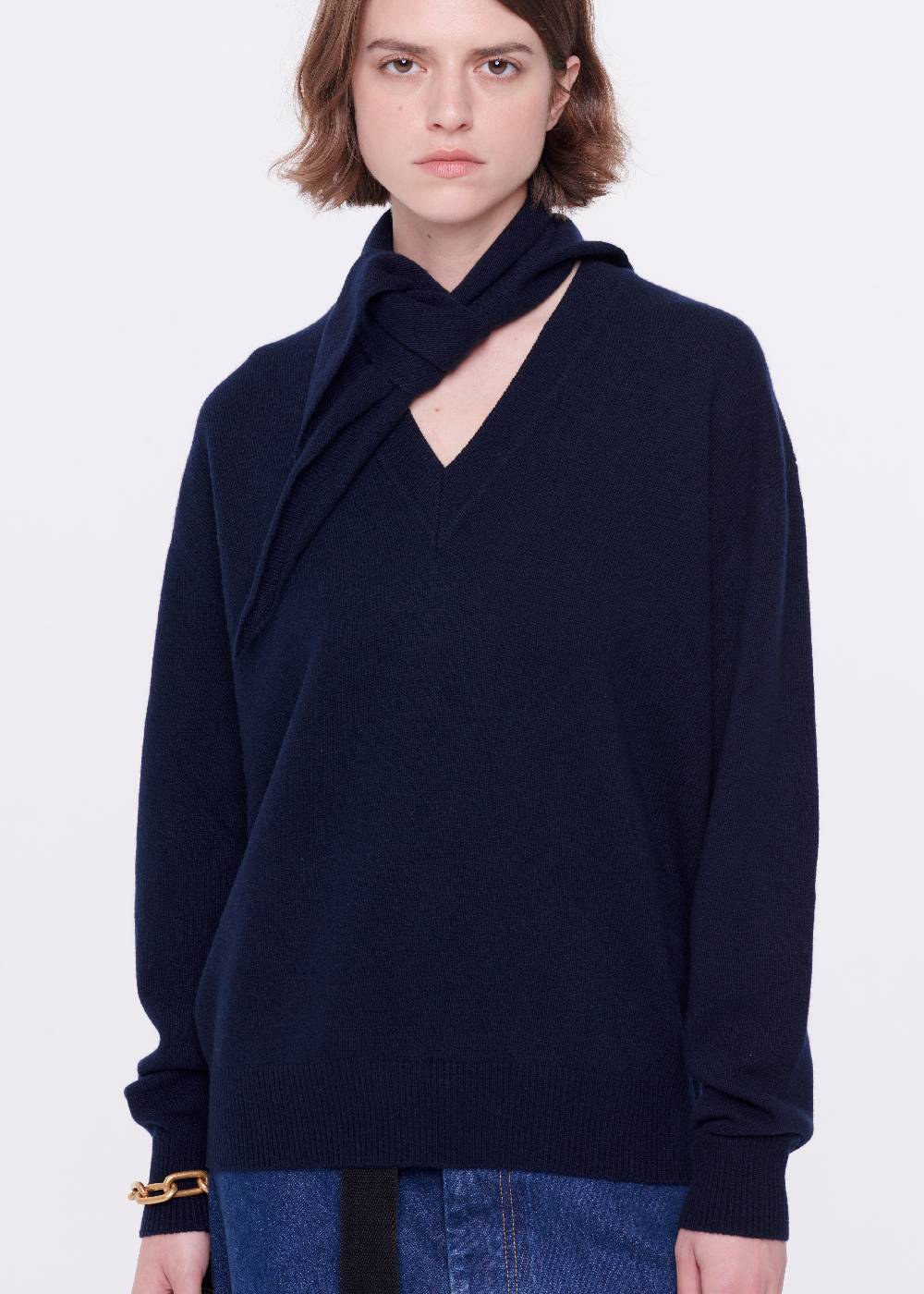 Plan C MAGLIONE CON FOULARD NAVY IN LANA