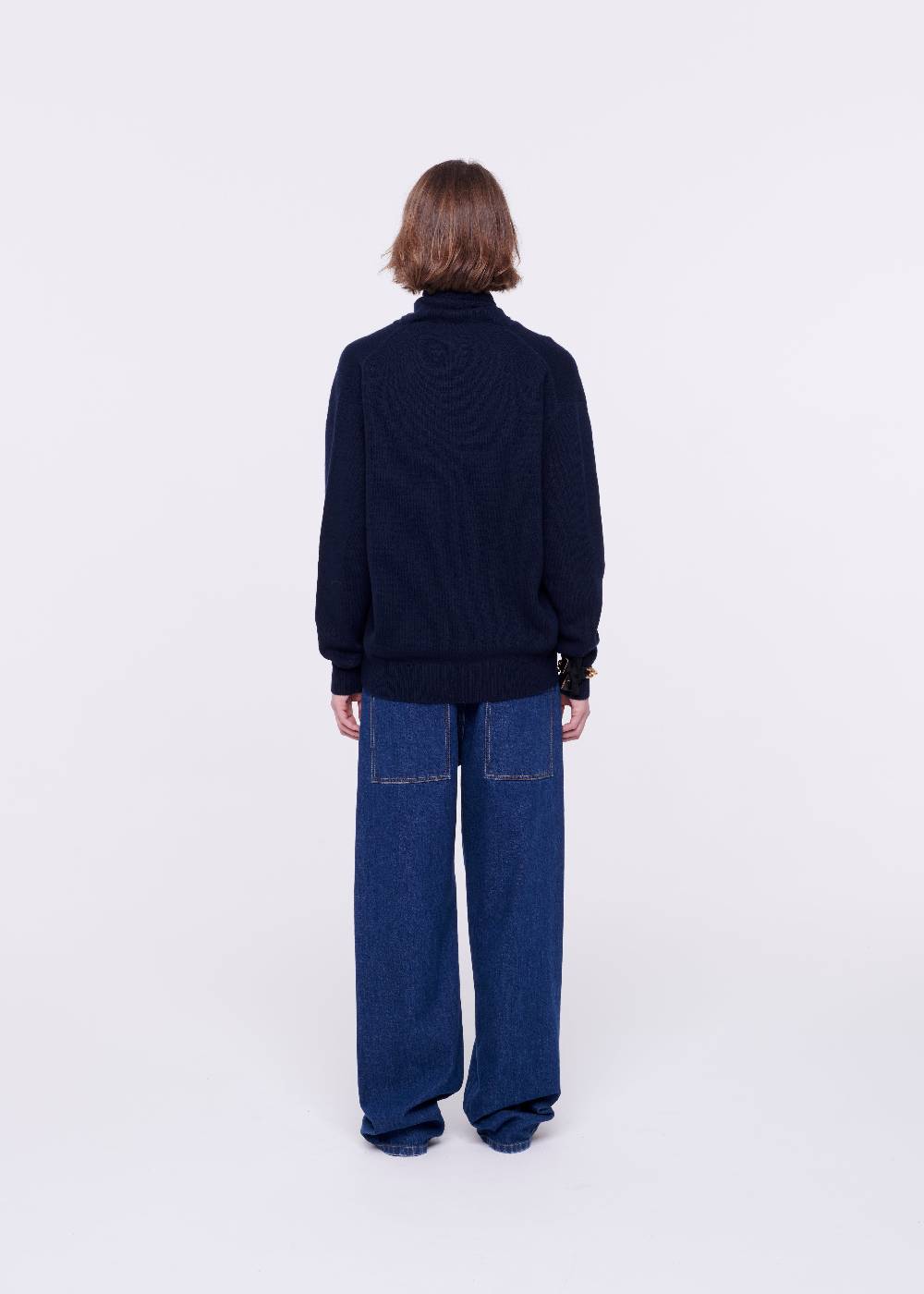 Plan C MAGLIONE CON FOULARD NAVY IN LANA