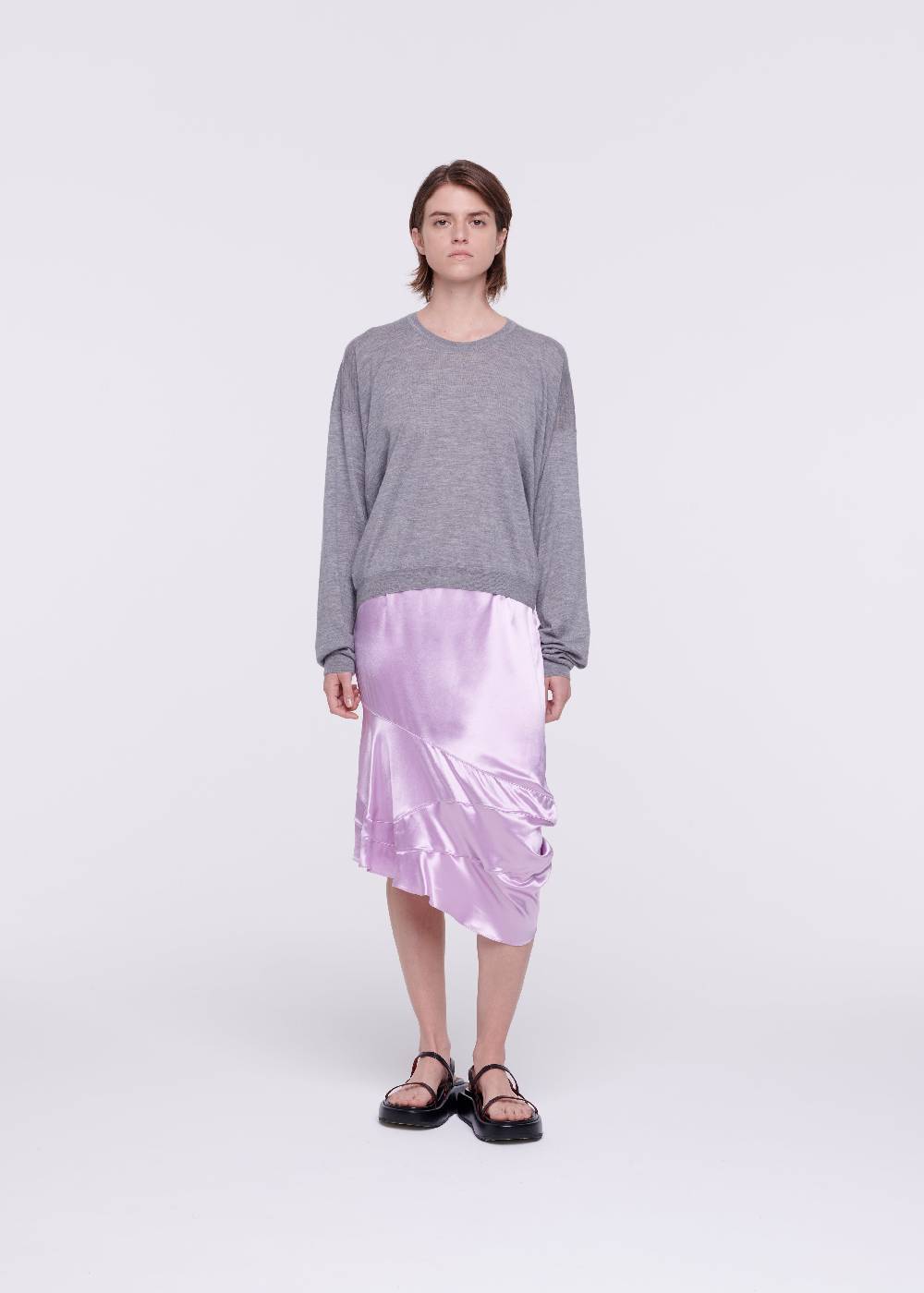 Plan C MAGLIONE GRIGIO IN CASHMERE DRAPPEGGIATO