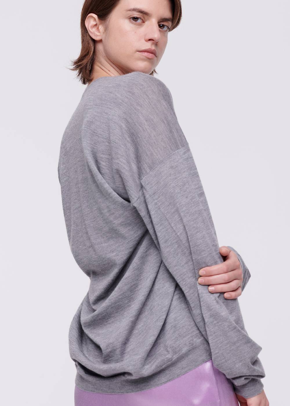 Plan C MAGLIONE GRIGIO IN CASHMERE DRAPPEGGIATO