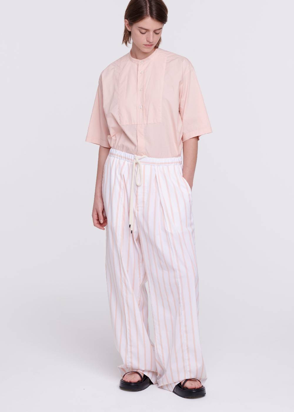 Plan C PANTALONI A RIGHE ROSA CON COULISSE