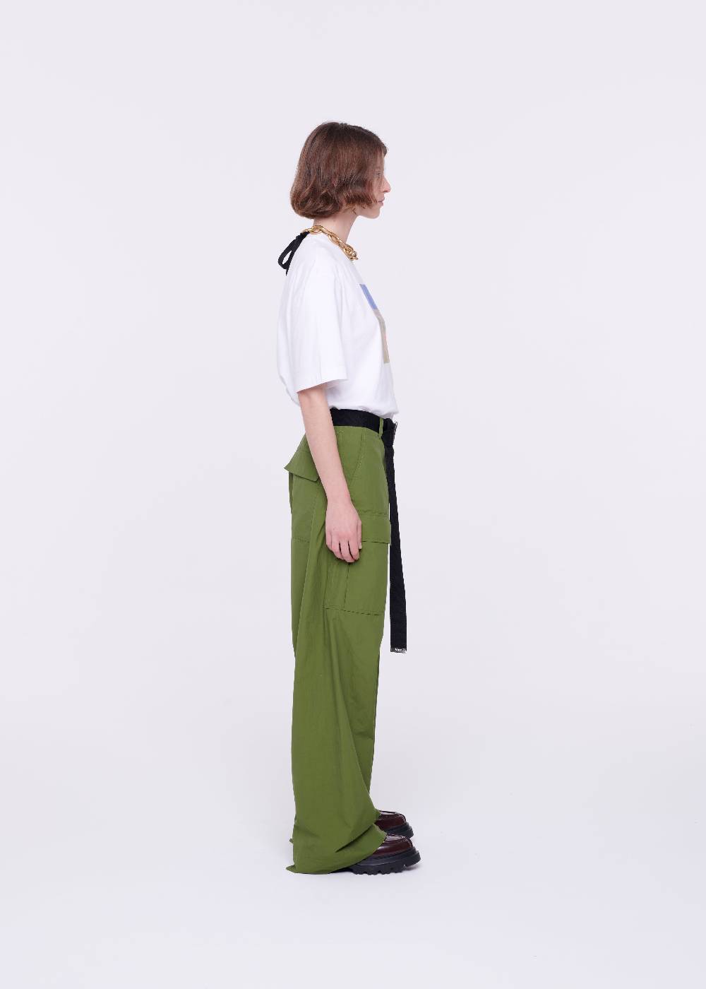 Plan C PANTALONI CARGO VERDE MILITARE CON CINTURA