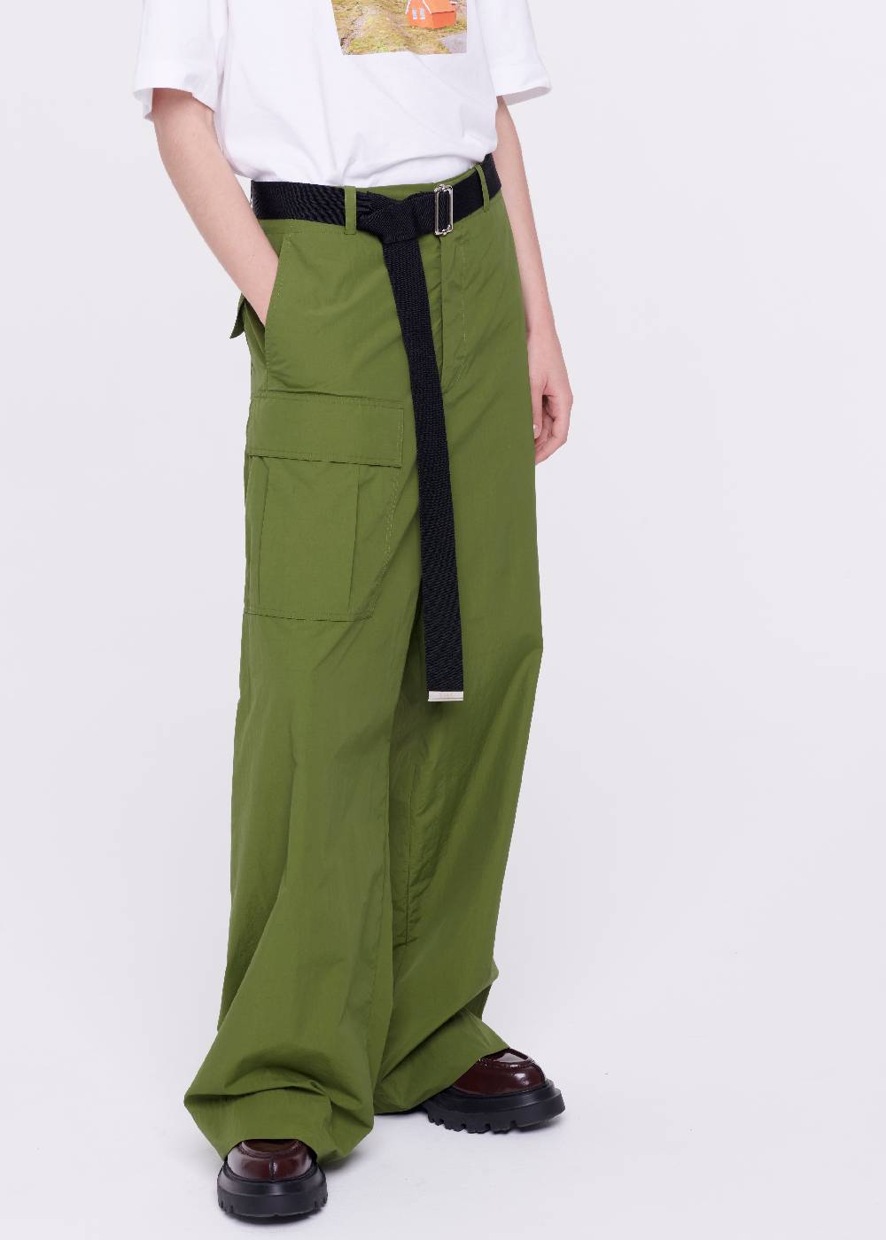 Plan C PANTALONI CARGO VERDE MILITARE CON CINTURA