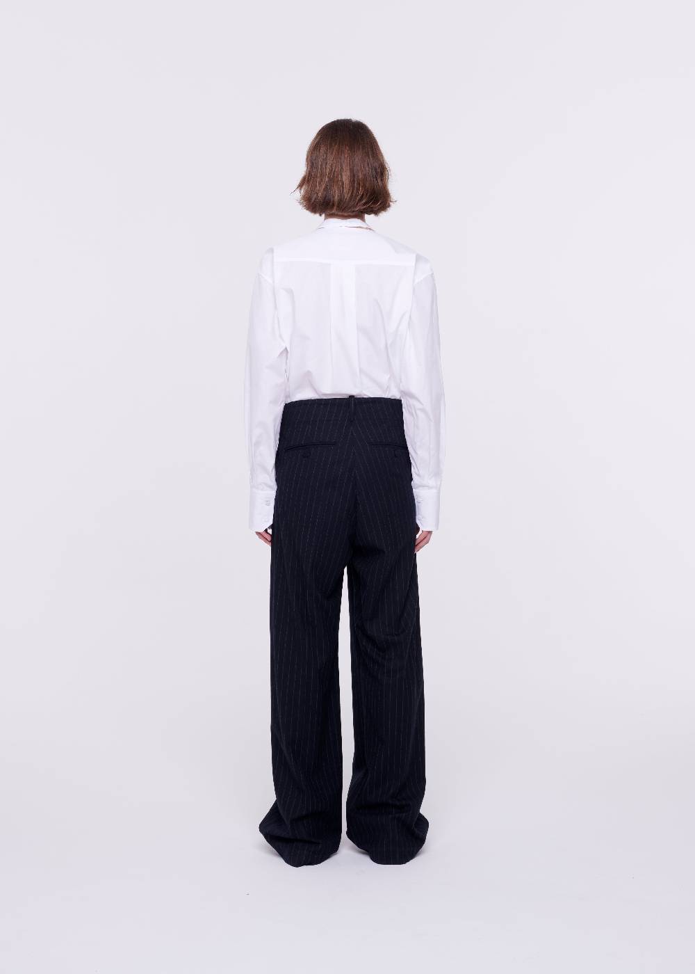 Plan C PANTALONI GESSATI A GAMBA AMPIA IN LANA