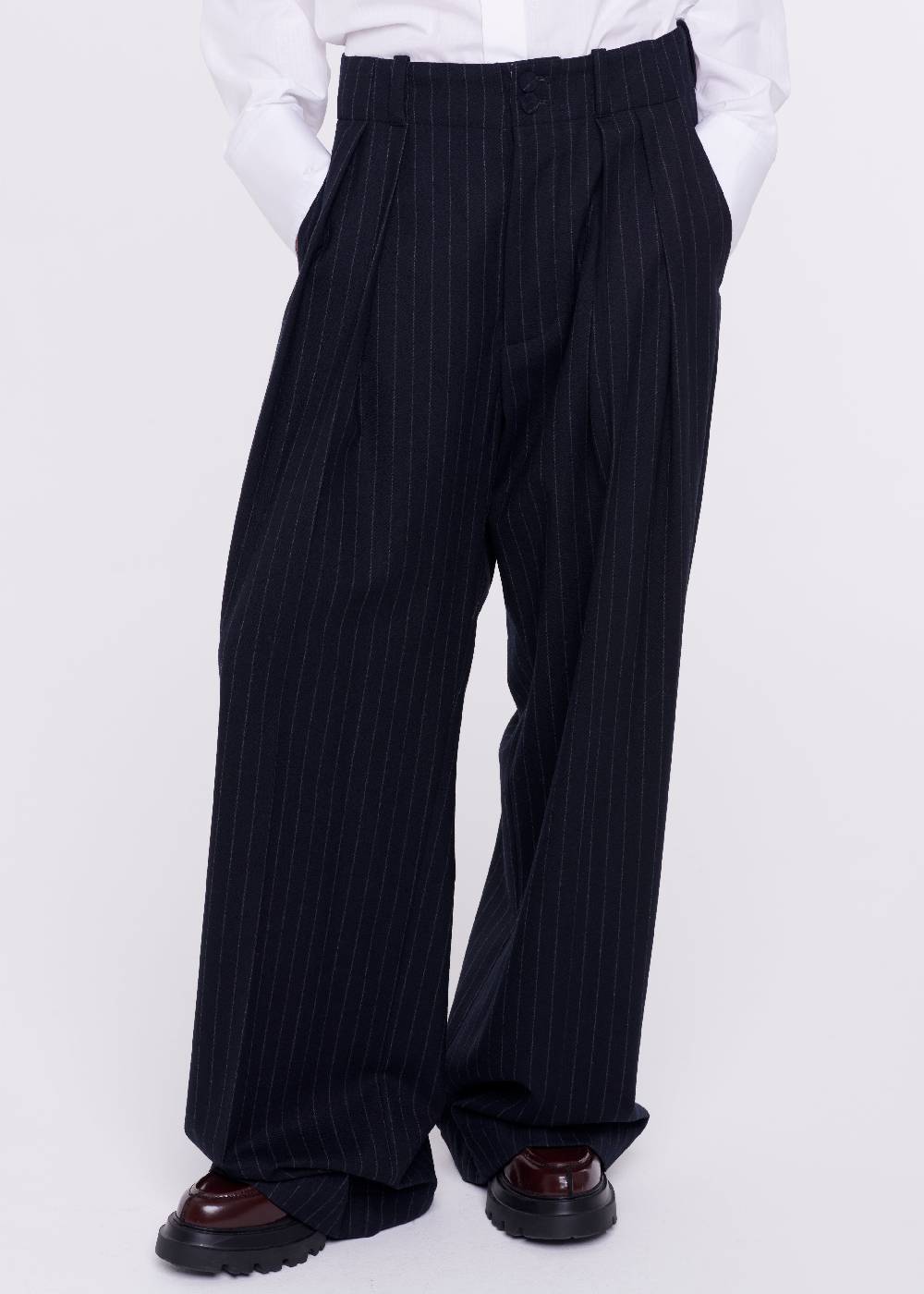 Plan C PANTALONI GESSATI A GAMBA AMPIA IN LANA