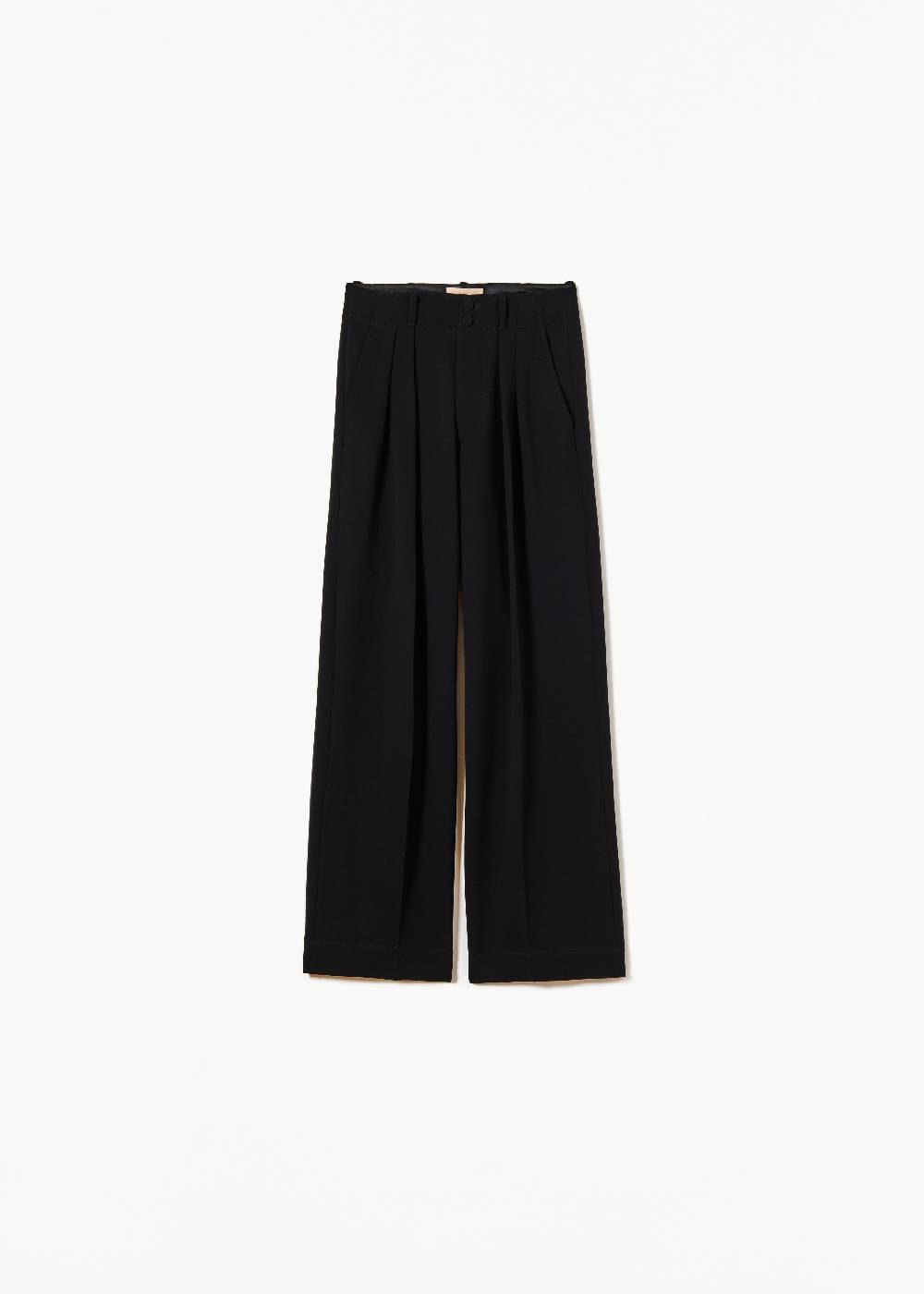 Plan C PANTALONI NERI A GAMBA AMPIA IN CADY