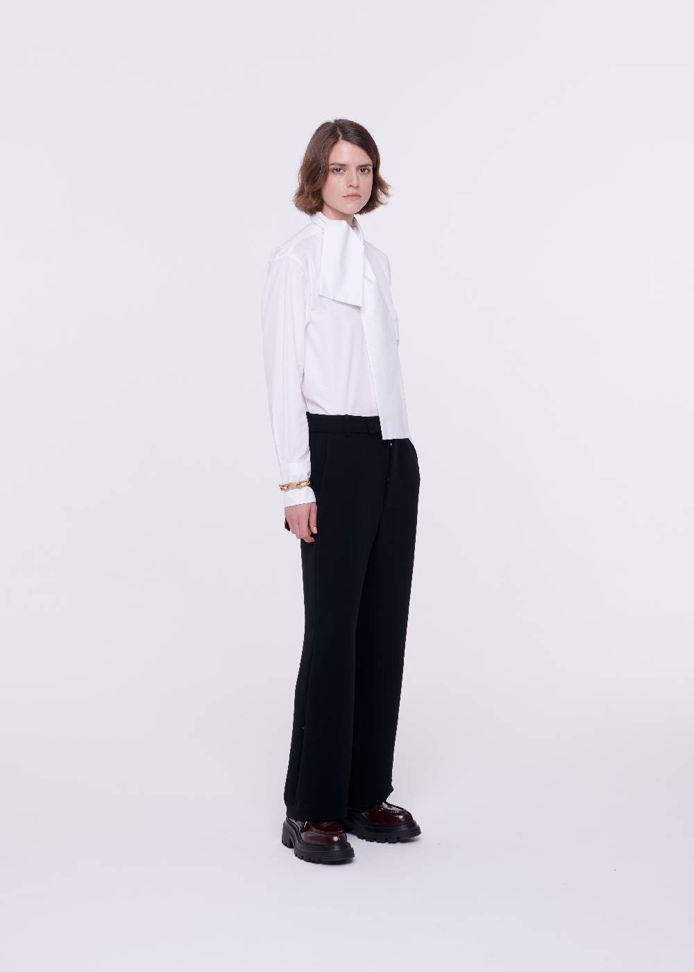 Plan C PANTALONI NERI A GAMBA SVASATA IN CADY