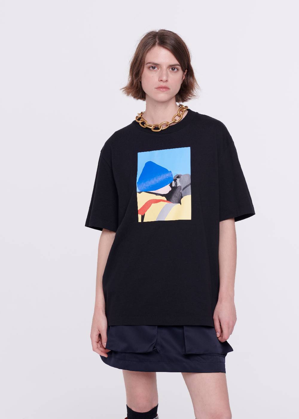 Plan C T-SHIRT NERA IN COTONE CON STAMPA