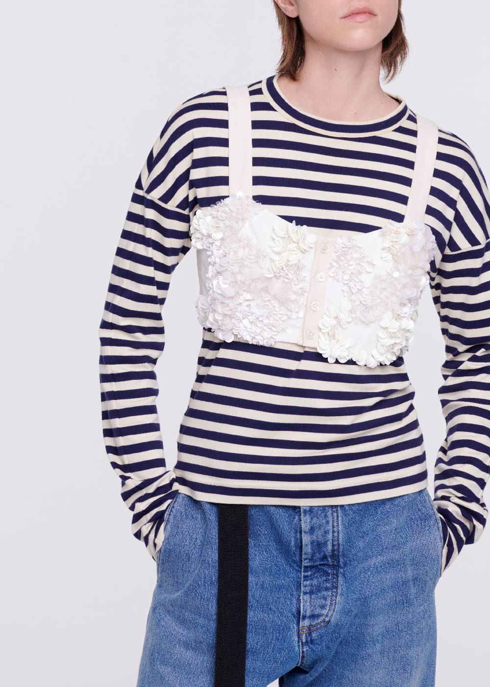 Plan C TOP A BUSTINO CON PAILLETTES COLOR CREMA