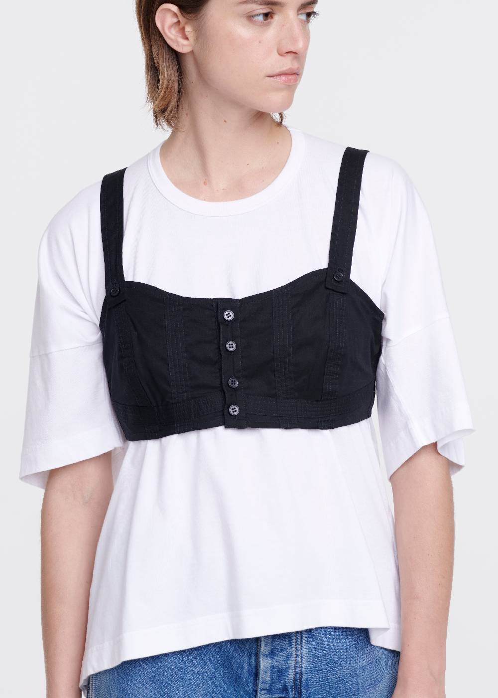 Plan C TOP A BUSTINO IN COTONE NERO