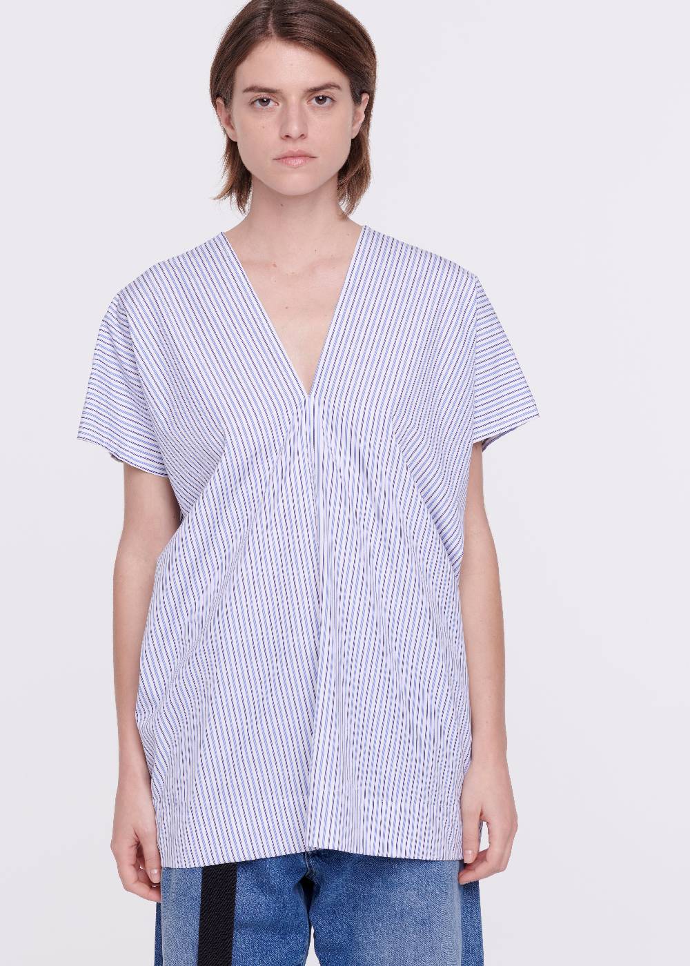 Plan C TOP A RIGHE IN COTONE CON SCOLLO A V