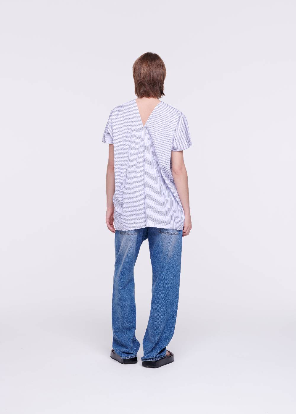 Plan C TOP A RIGHE IN COTONE CON SCOLLO A V