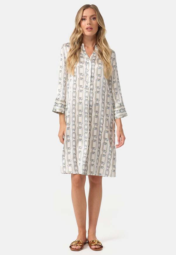 Please Jeans ABITO CATNOIR IN SETA E STAMPA - CATENA BLU