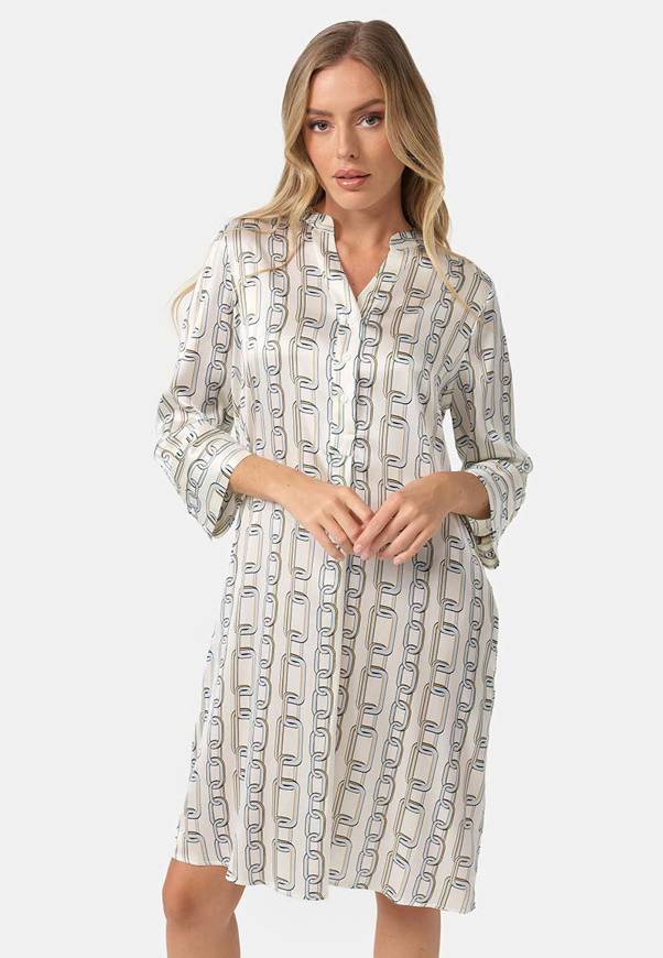 Please Jeans ABITO CATNOIR IN SETA E STAMPA - CATENA BLU