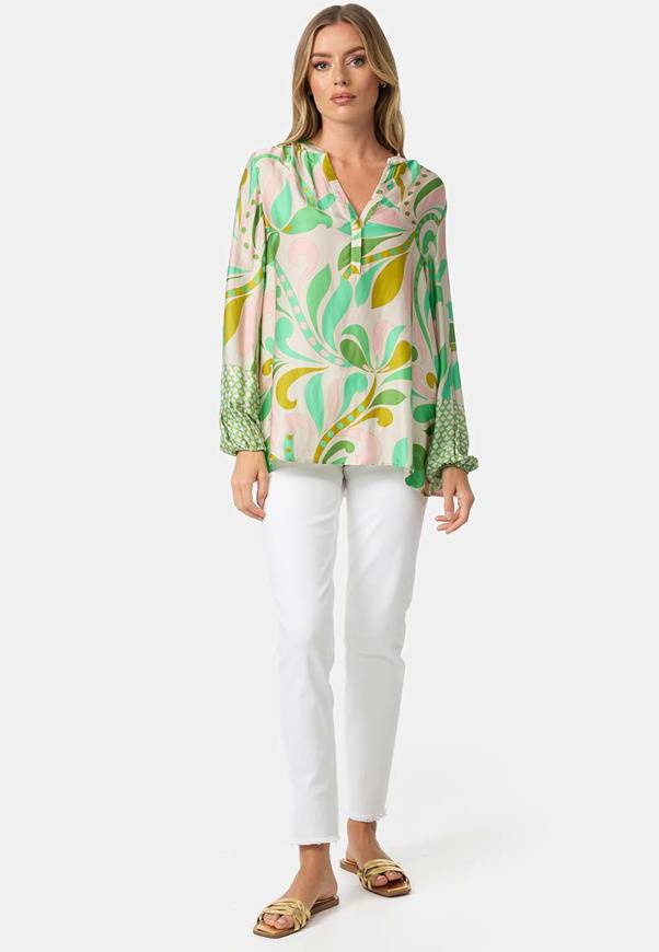 Please Jeans BLUSA CATNOIR IN ECOVEROSATIN - FIORI VERDI