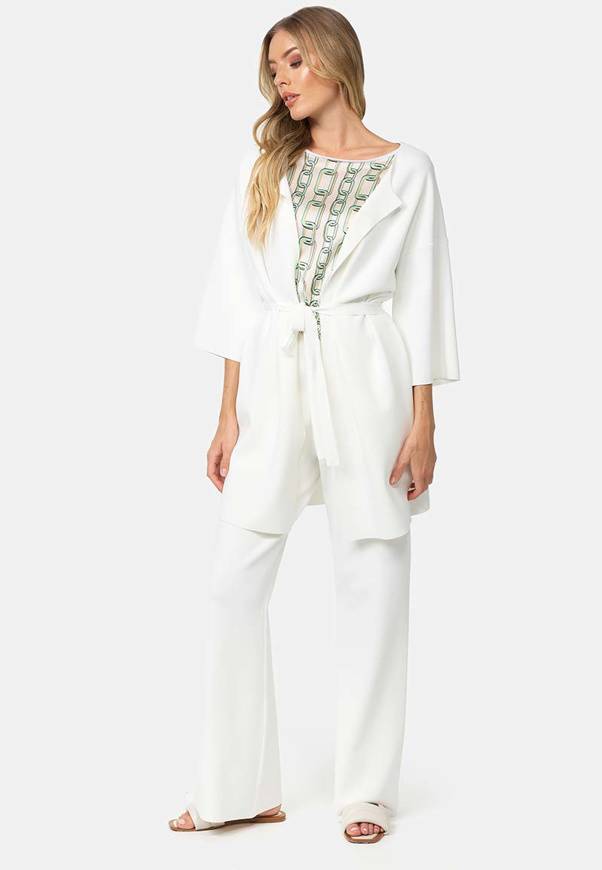 Please Jeans CAPPOTTO IN MAGLIA CATNOIR A 1/2 MANICHE IN VISCOSA - BIANCO