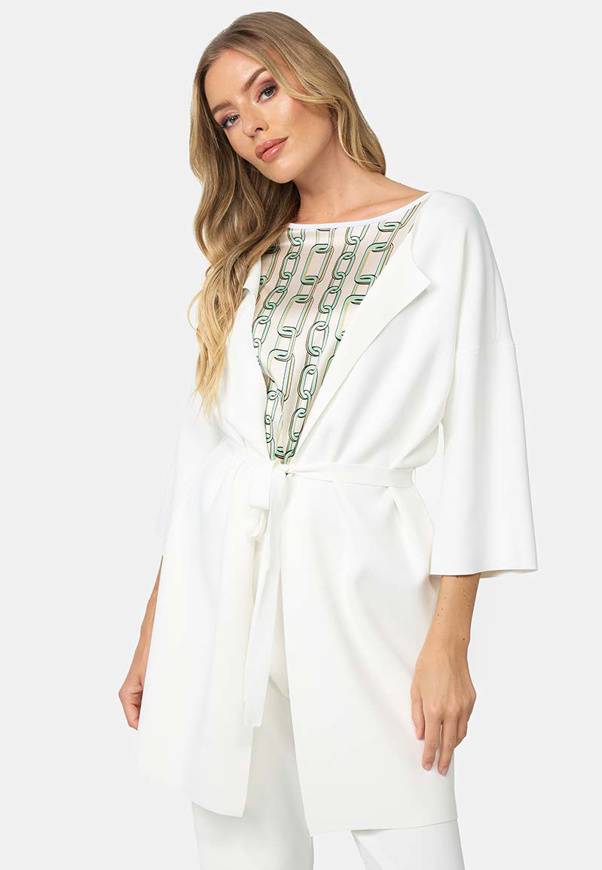 Please Jeans CAPPOTTO IN MAGLIA CATNOIR A 1/2 MANICHE IN VISCOSA - BIANCO