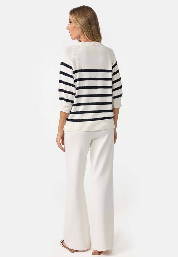 Please Jeans MAGLIA CATNOIR CON MANICHE A 3/4 E RIGHE - NAVY