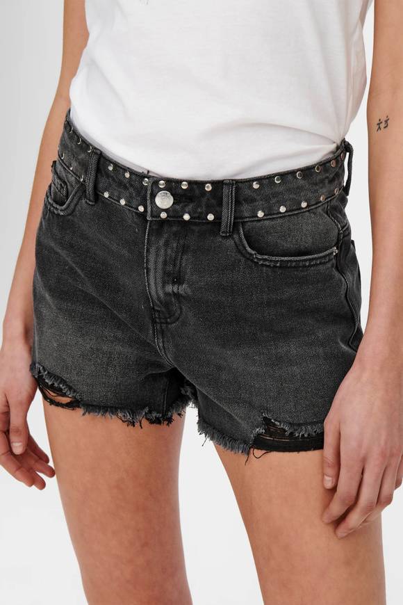 Please Jeans ONLPACY HW STUDDED DENIM SHORTS - 152 006 BLACK DENIM