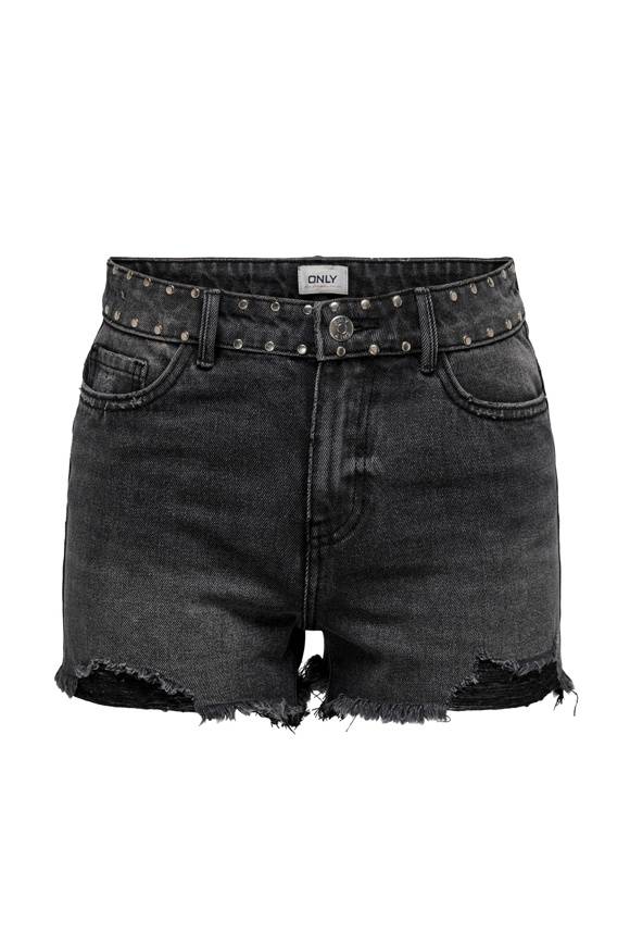 Please Jeans ONLPACY HW STUDDED DENIM SHORTS - 152 006 BLACK DENIM