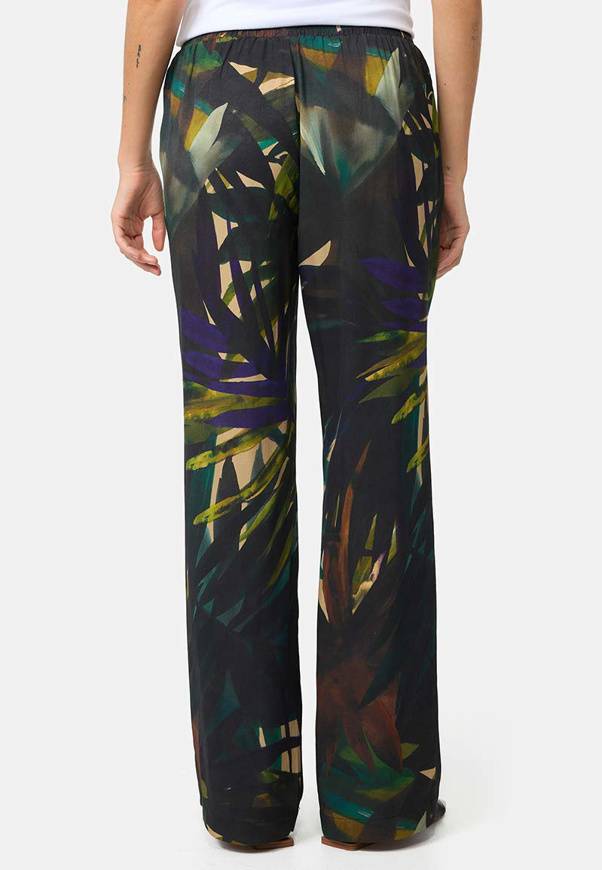 Please Jeans PANTALONI PALAZZO CATNOIR IN VISCOSA - FOGLIA TROPICALE