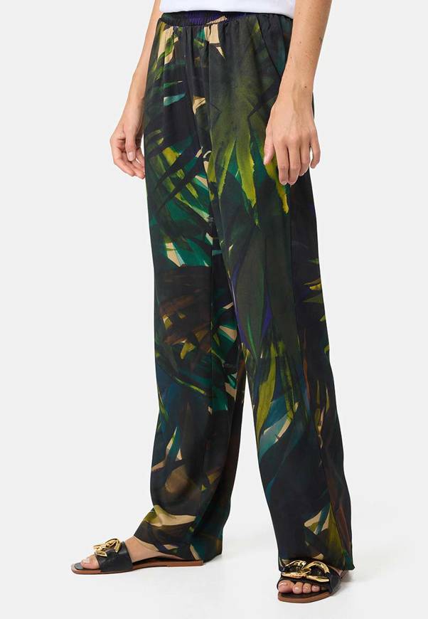 Please Jeans PANTALONI PALAZZO CATNOIR IN VISCOSA - FOGLIA TROPICALE