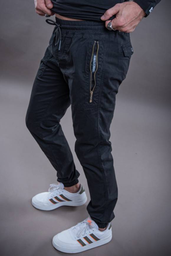 Please Jeans DUNKELSCHWARZ PANTALONI POP ZIP - BLACK