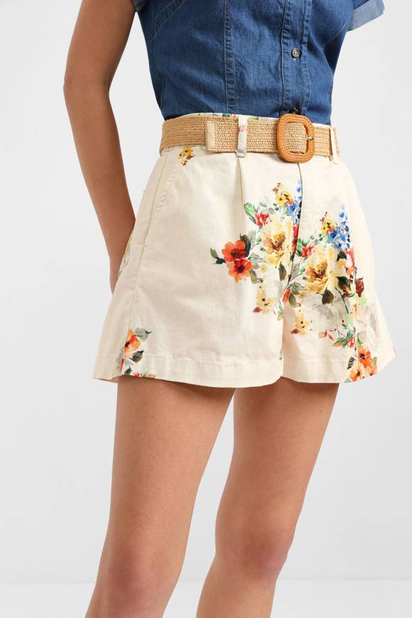 Please Jeans PLEASE FLORAL SHORTS - D0K C10 - PANNA
