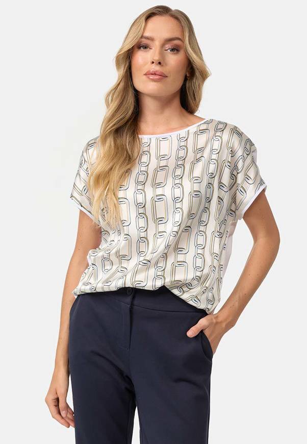 Please Jeans T-SHIRT CATNOIR IN SETA E STAMPA - CATENA BLU