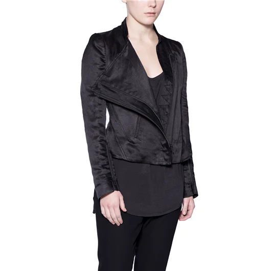 ANN DEMEULEMEESTER GIACCA IN LINO E SETA CON ZIP
