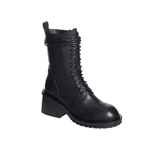 ANN DEMEULEMEESTER STIVALE COMBAT IN PELLE