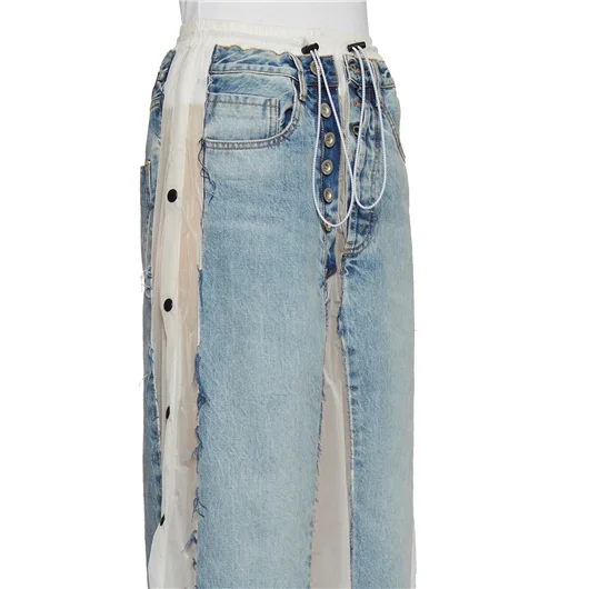 BEN TAVERNITI UNRAVEL GONNA LUNGA IN DENIM E NYLON