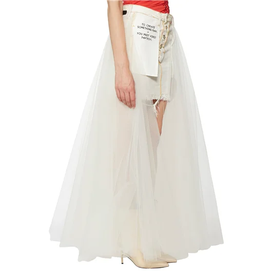 BEN TAVERNITI UNRAVEL GONNA LUNGA IN DENIM E TULLE