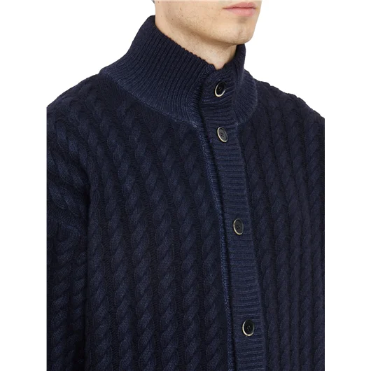 CARDIGAN COLLO ALTO A TRECCIA