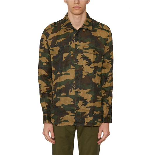 DANIELE ALESSANDRINI CAMICIA CAMOUFLAGE IN LINO