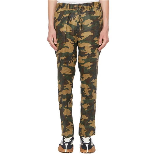DANIELE ALESSANDRINI PANTALONE CAMOUFLAGE IN LINO