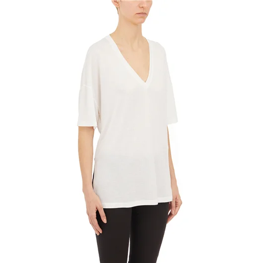 DONDUP T-SHIRT SCOLLO A V IN VISCOSA