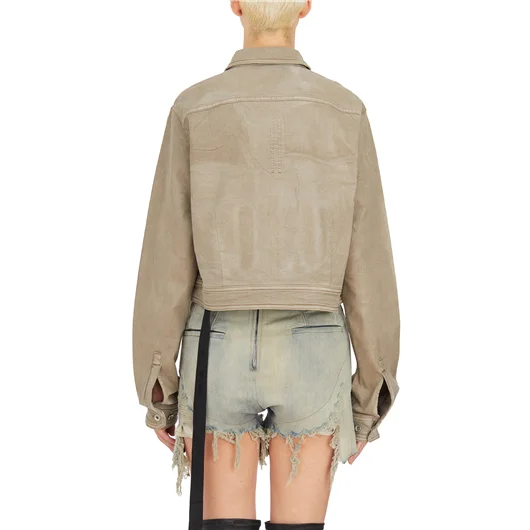 RICK OWENS DRKSHDW GIACCA IN DENIM CAPE SLEEVE CROPPED OUTERSHIRT