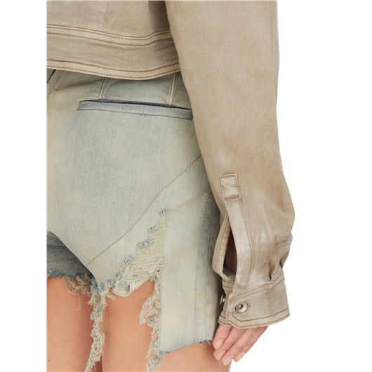 RICK OWENS DRKSHDW GIACCA IN DENIM CAPE SLEEVE CROPPED OUTERSHIRT