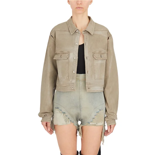 RICK OWENS DRKSHDW GIACCA IN DENIM CAPE SLEEVE CROPPED OUTERSHIRT
