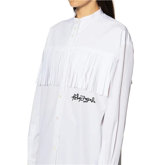 PALM ANGELS CAMICIA IN COTONE LOGO DESERT E FRANGE