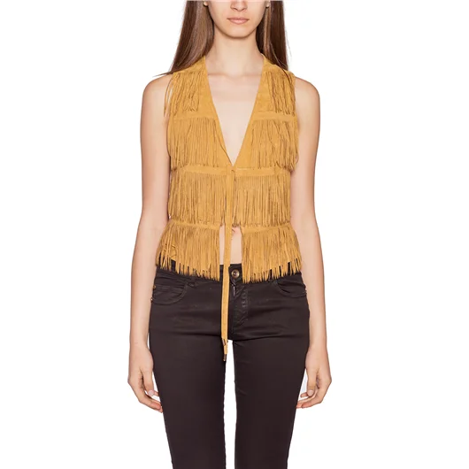 PLEIN SUD GILET CON FRANGE APPLICATE