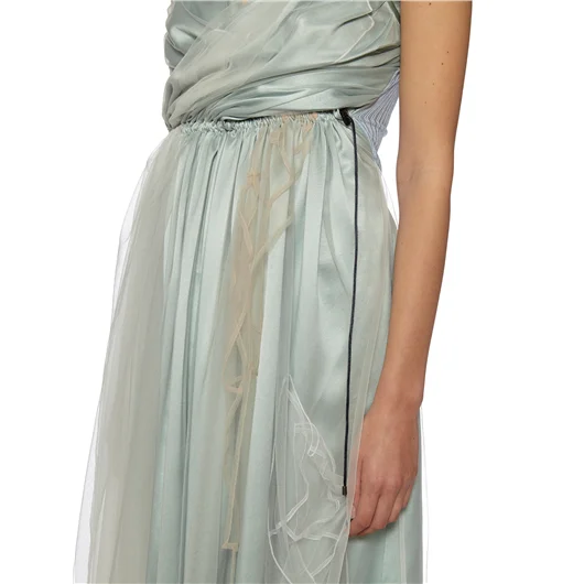 QUETSCHE_ ABITO LUNGO IN SETA E ORGANZA