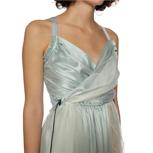 QUETSCHE_ ABITO LUNGO IN SETA E ORGANZA