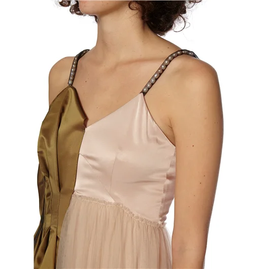 QUETSCHE_ ABITO LUNGO IN TULLE E SETA