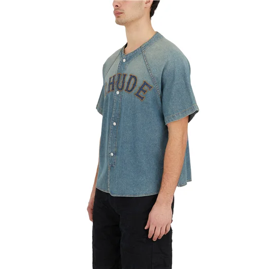 RHUDE CAMICIA BASEBALL IN DENIM