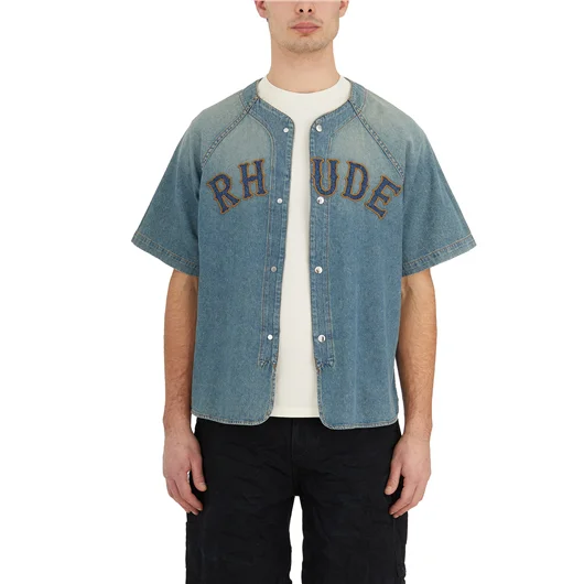 RHUDE CAMICIA BASEBALL IN DENIM