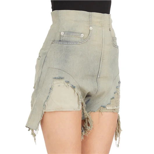 RICK OWENS DRKSHDW SHORTS IN DENIM DIRT CUTOFFS