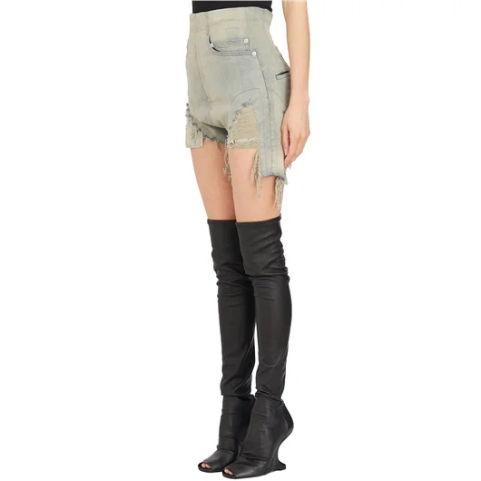 RICK OWENS DRKSHDW SHORTS IN DENIM DIRT CUTOFFS
