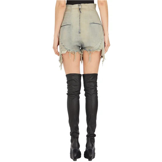 RICK OWENS DRKSHDW SHORTS IN DENIM DIRT CUTOFFS
